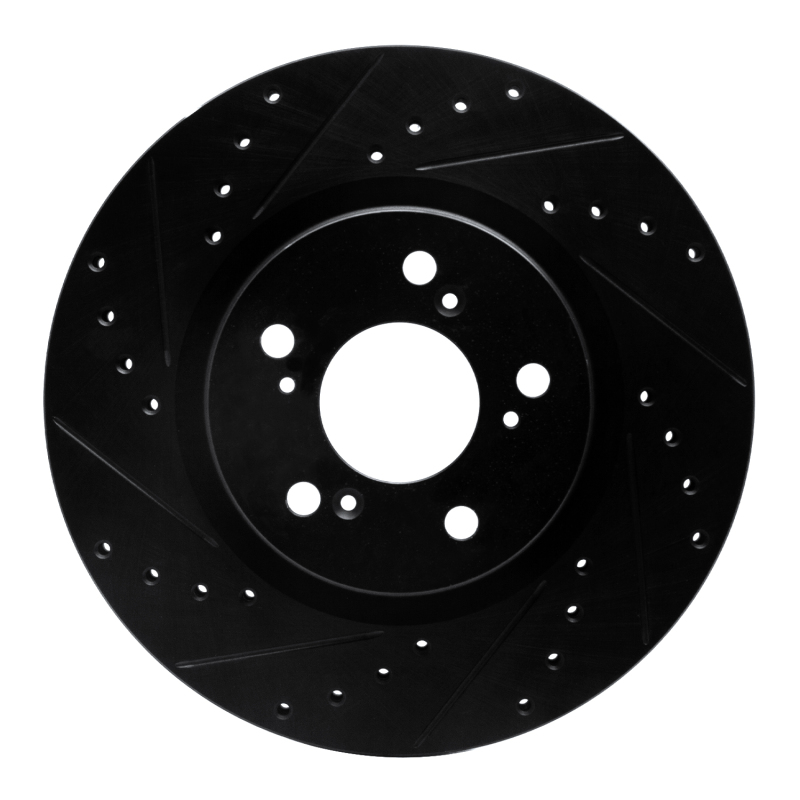 Acura RL Brake Rotor (1) - Front Left - R1 Concepts - Drilled & Slotted - Black - `05-`12